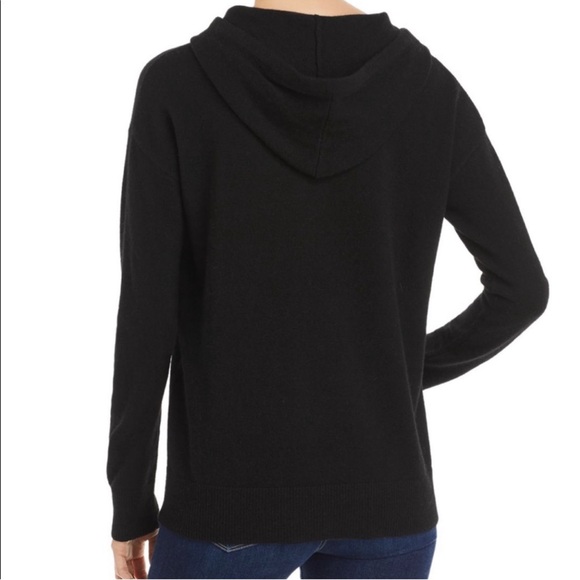 C by Bloomingdales Cashmere Hoodie Sweater Black XS High Low Side Slits Pullover - Picture 3 of 12